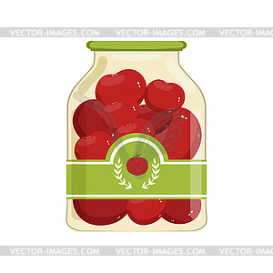 Cartoon glass jar of red marinated tomatoes. Bank - vector clipart