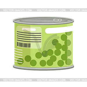 Green peas in metallic can with label and ring-pull - vector clip art