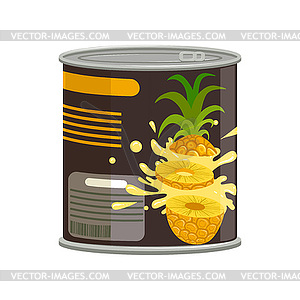 Pineapple slices in aluminum can with ring-pull. - royalty-free vector clipart