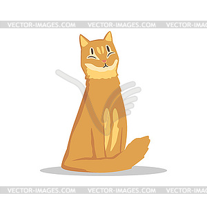 Fluffy red-haired cat sitting with happy muzzle. - vector clipart