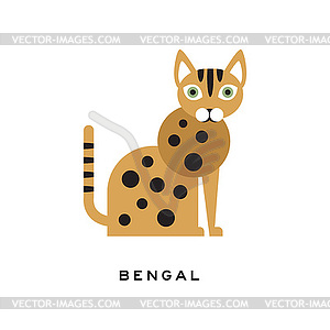 Purebred bengal cat. Cartoon domestic animal with - vector clip art