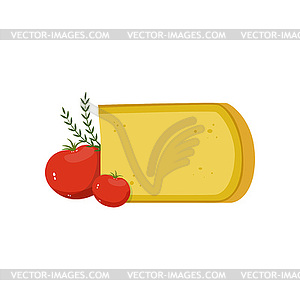 Gouda cheese, red tomatoes and green ginger - stock vector clipart