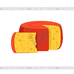 Rounded cylinder Holland Edam cheese covered with - vector image