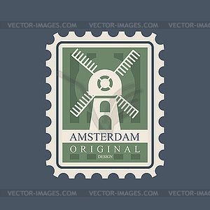 Rectangular postmark with windmill. Main symbol of - vector EPS clipart