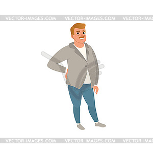 Fat adult man with mustache posing . Cartoon - vector image