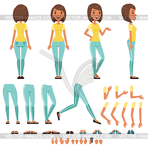 Young woman character creation set, girl with - vector image