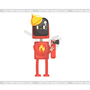 Robot fireman character, android in red uniform - vector clip art