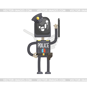 Robot policeman character, android in blue uniform - vector image