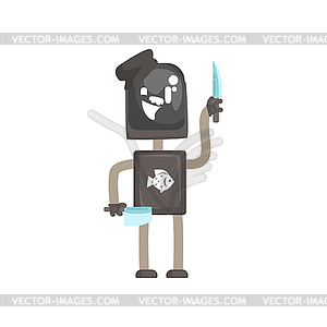 Robot worker character, android with knives to - vector image