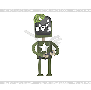 Robot military character, android in green uniform - vector clipart