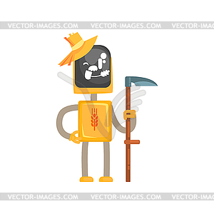 Robot mower character cartoon, android farmer - vector EPS clipart