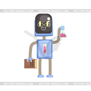 Robot chemist character, ahdroid scientist with - vector clipart