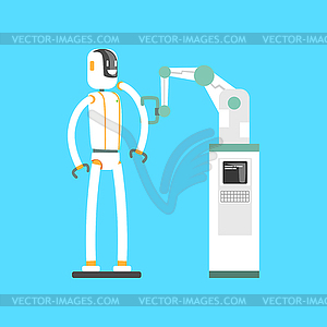 Mechanical arm and robot, robotic arm working in la - vector image