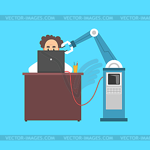 Male scientist cartoon character working with - vector clip art