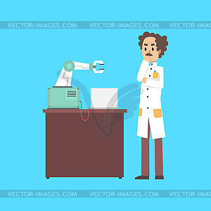 Male scientist cartoon character working with - vector image