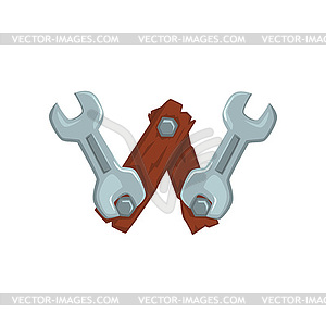 Creative letter W made of two wooden boards fastene - vector clipart / vector image