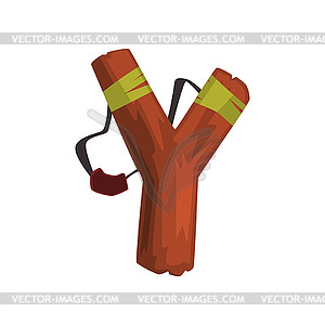 Alphabet letter Y formed by wooden slingshot. - vector image