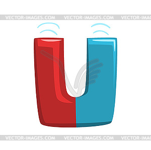 Letter U in shape of red and blue horseshoe - color vector clipart