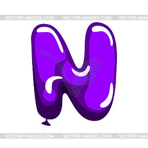 Cartoon letter N in shape of purple air balloon. - vector clipart