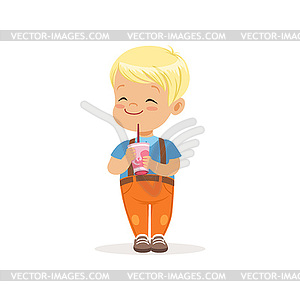 Blond toddler boy with happy face expression and - vector clipart