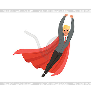 Cheerful business man with classic superhero - vector clip art