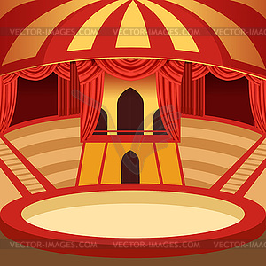 Circus arena cartoon design. Classic stage with - vector clipart