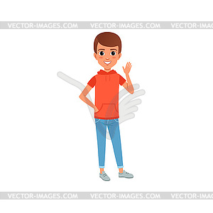 Cute boy character in stylish casual clothing hoode - vector clipart