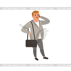 Self-confident businessman standing with bag on - vector clip art