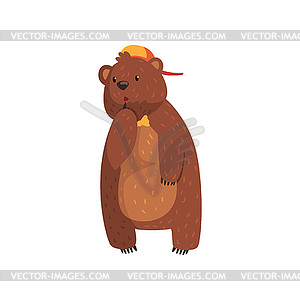 Wild bear with pensive face expression. Cartoon - vector clipart