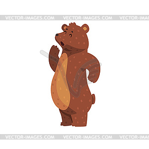 Cartoon grizzly bear calling up for someone. Cute - vector clipart