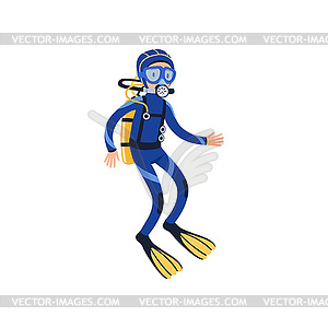 Cartoon man character in special diving costume, - vector EPS clipart