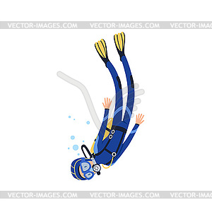 Cartoon man character engaged in scuba diving in - vector image