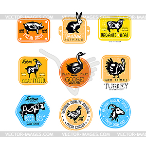 Set of retro labels for dairy and natural meat - vector image