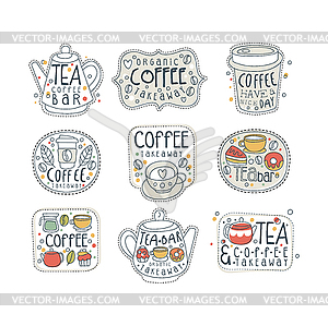 Coffee and tea labels for street shop, cafe or bar - vector clipart