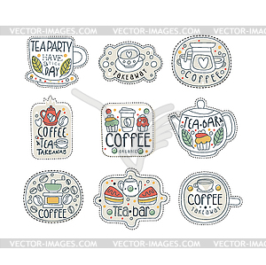 Cute set of coffee and tea labels for street shop, - vector clip art