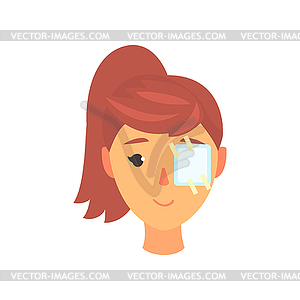 Young woman with medicine plaster patch on her - color vector clipart