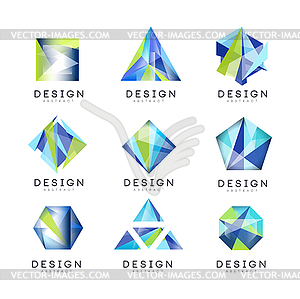 Abstract logo design set, crystal gem geometric - vector image