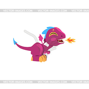 Funny fire-breathing dragon with long tail, short - vector clip art