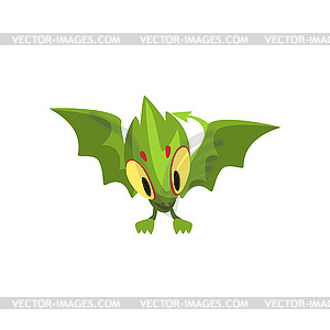 Cartoon character of green baby dragon with big - vector image