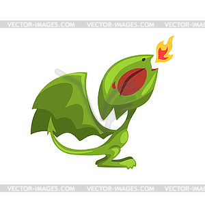 Cartoon fire breathing dragon. Green fairy tale - vector clipart