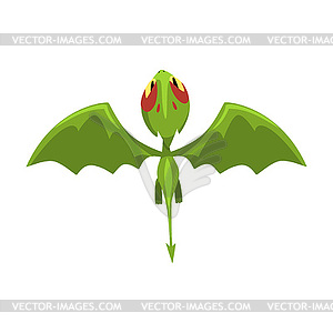 Funny baby dragon in flying action. Cartoon - vector clip art