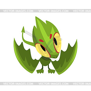 Green baby dragon with funny muzzle. Cartoon - royalty-free vector clipart