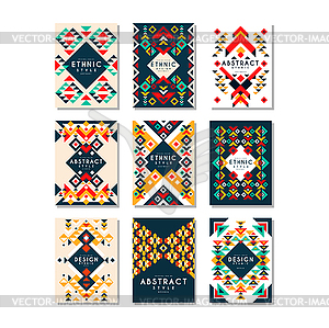 Colorful set of 9 card templates with geometric - vector image
