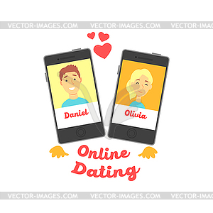 Два смартфона с мужчинами и женщинами - векторное изображение клипарта