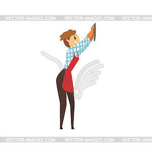 Woman cleaning house with rag. Professional domesti - vector clipart