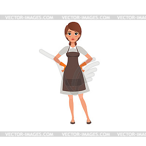 Woman of cleaning maid service. Pretty brunette gir - vector clip art