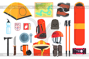 Mountain Camping Equipment Set - vector clip art