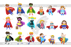 Kids Dressed as Superheroes Set - vector clip art