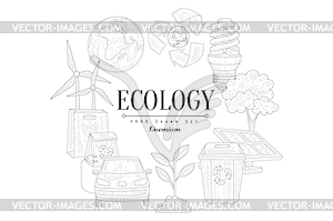 Ecology Icons Vintage Sketch Set - vector clip art