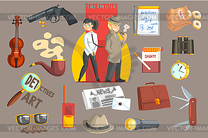 Detectives And Their Equipment Objects Set - vector clipart / vector image